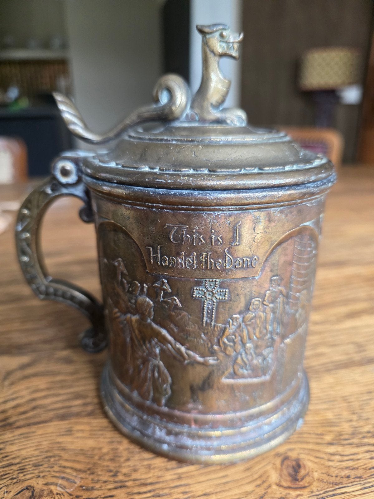 Vintage Deense bronzen bierpul Edvard Aagaard - Hamlet duel, Ophalen of Verzenden