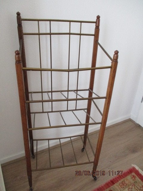 Vintage Bladmuziek-rekje op wieltjes, Ophalen, Gebruikt, Vintage, Tijdschriftenrek