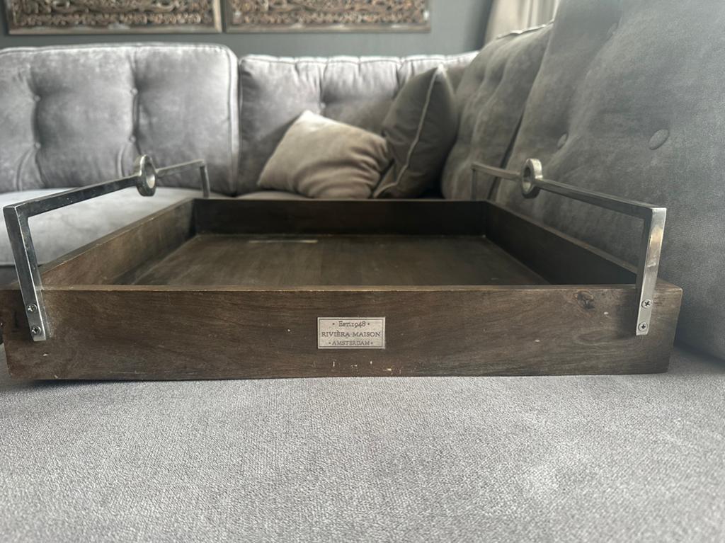 houten dienblad van Riviera Maison in walnootkleur, Ophalen, Zo goed als nieuw, Rechthoekig, Hout