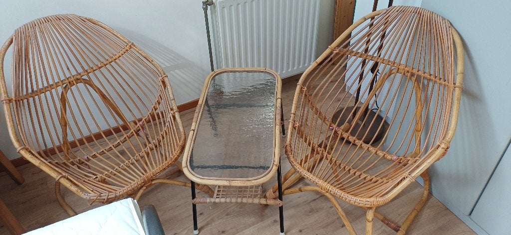vintage rotan stoeltjes en tafeltje, Ophalen, Huis en Inrichting