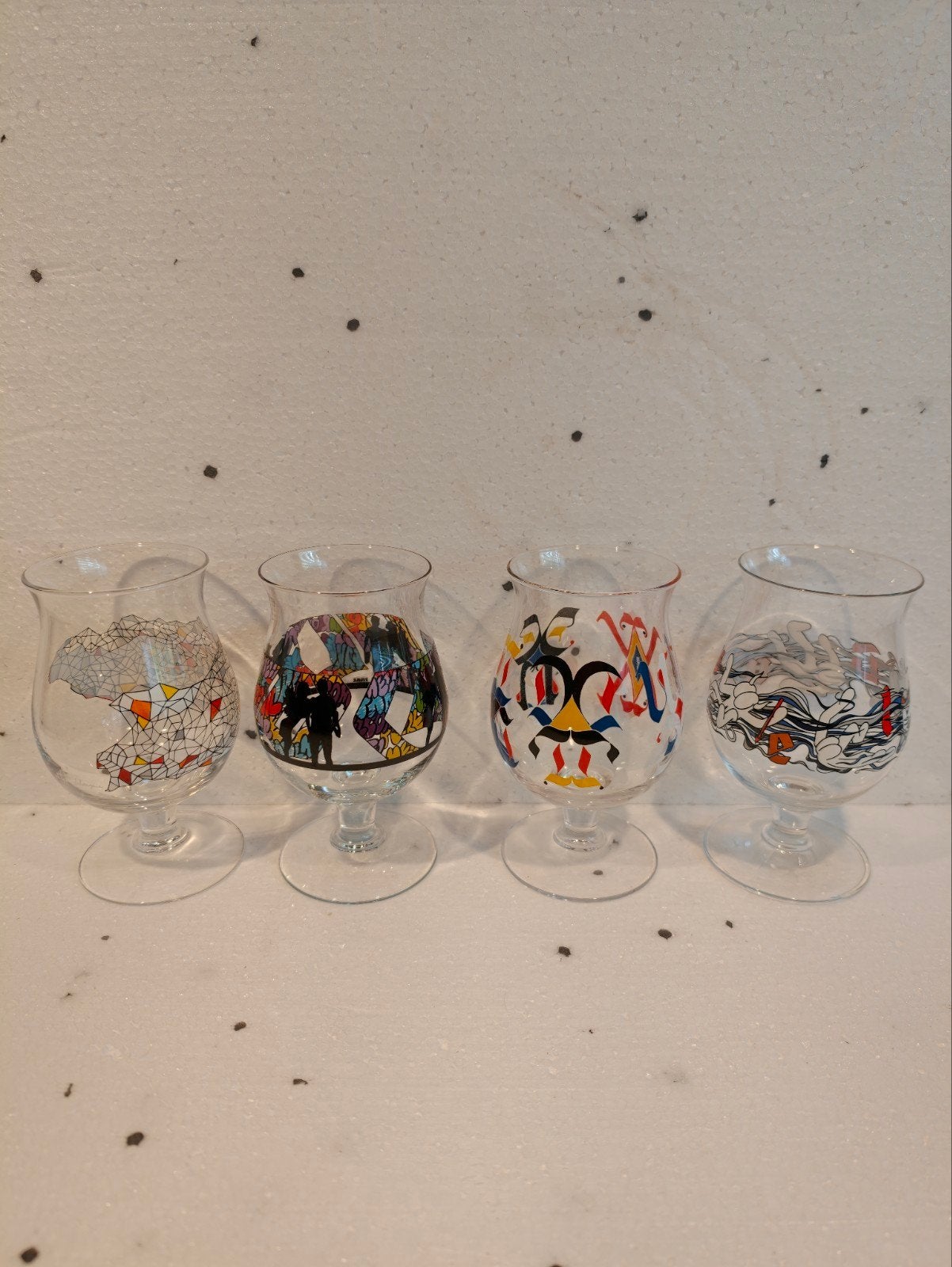 4 unieke Duvel glazen met diverse designs, Ophalen of Verzenden
