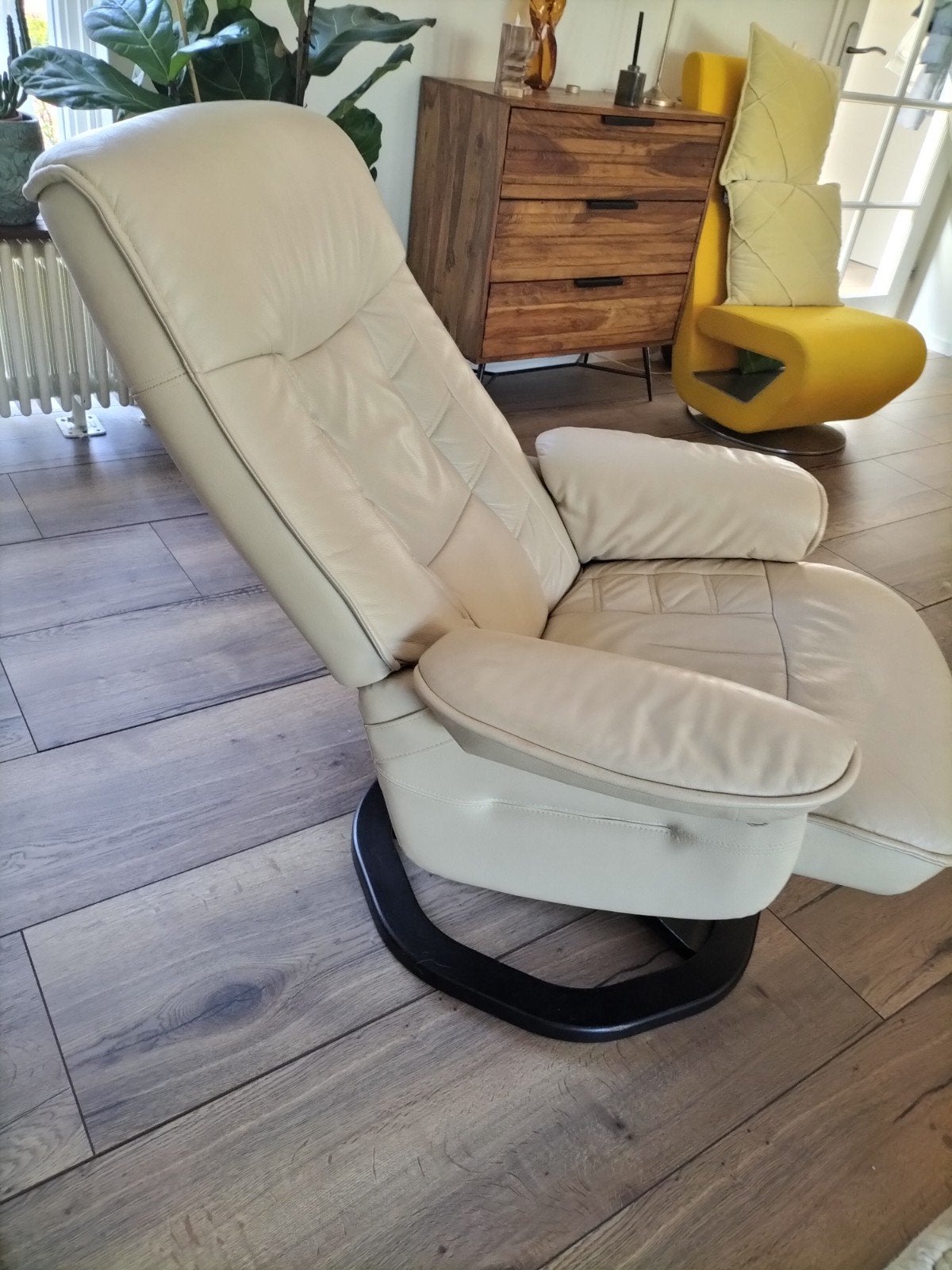Leren relaxfauteuil - Crème/beige, Ophalen, Gebruikt, Klassiek, 75 tot 100 cm
