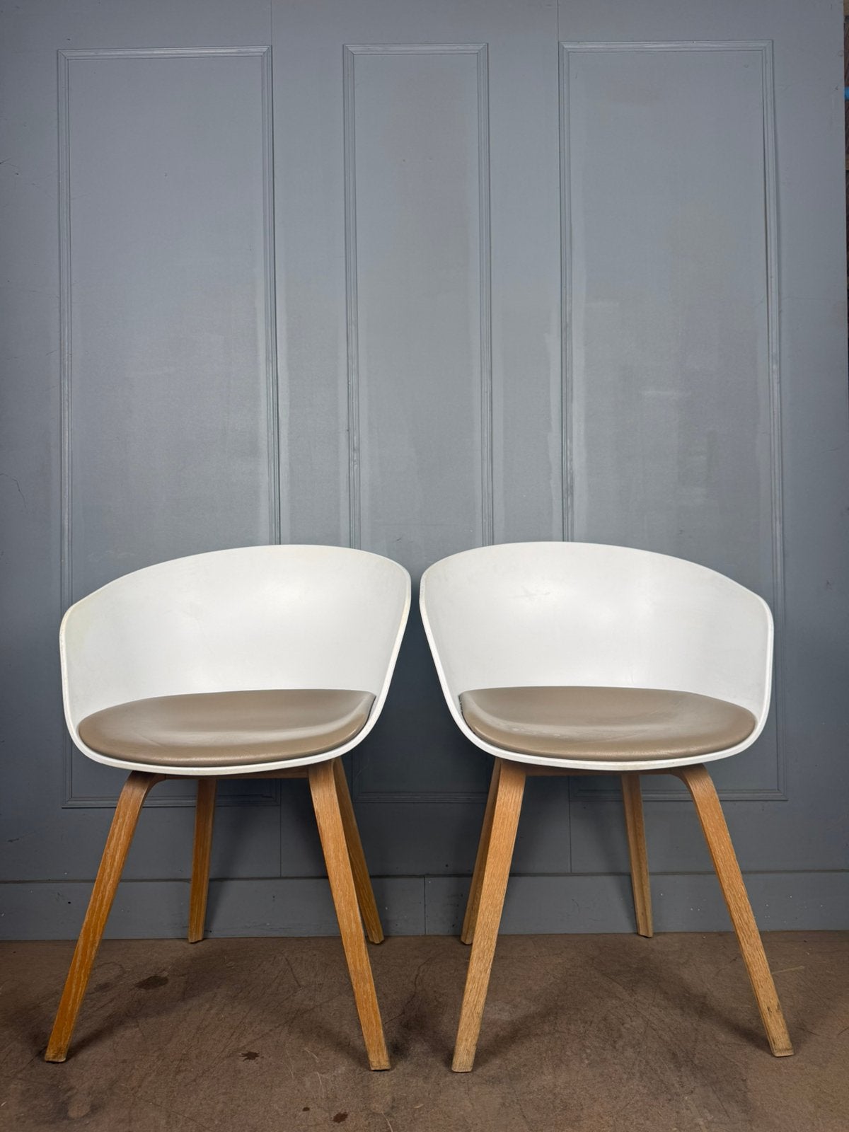 12 HAY About A Chair AAC22 design stoelen met leder zitvlak, Leer, Wit, Ophalen of Verzenden, Vijf, Zes of meer stoelen