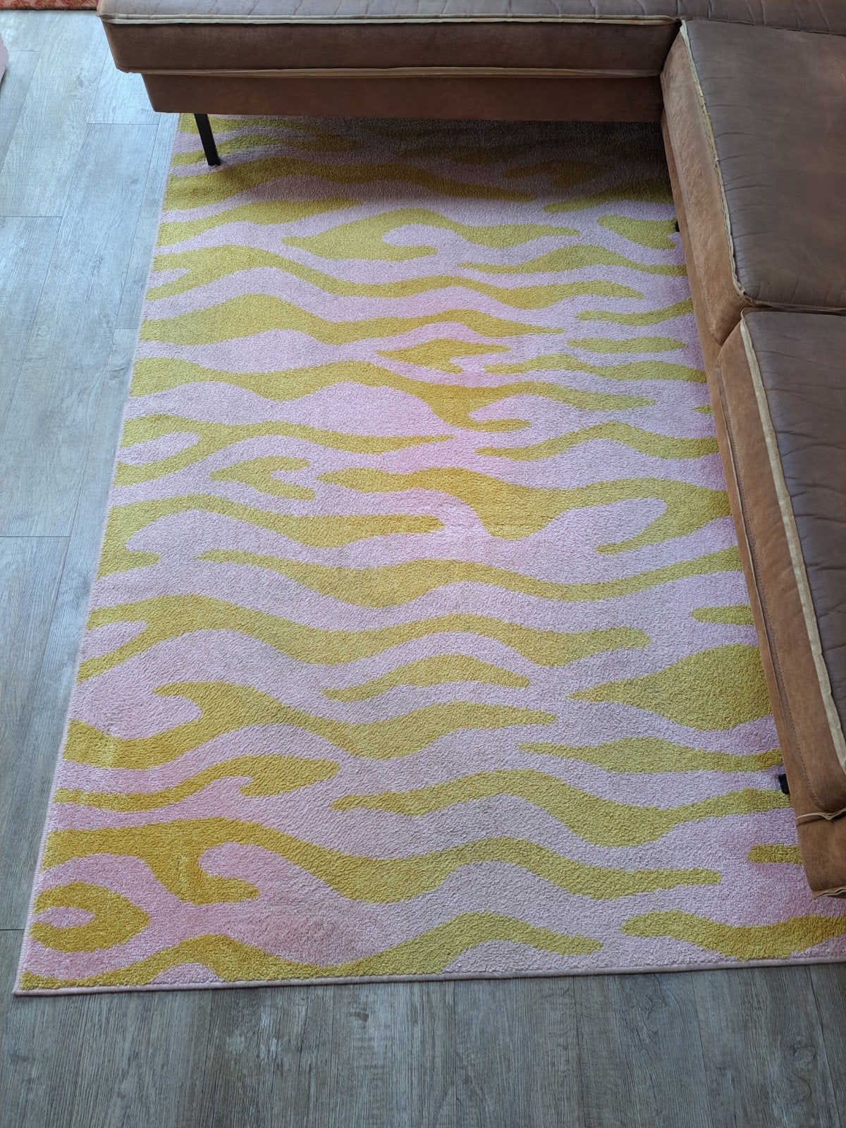 Vloerkleed met zebraprint - Roze en Geel, Ophalen, 150 tot 200 cm, 200 cm of meer, Zo goed als nieuw