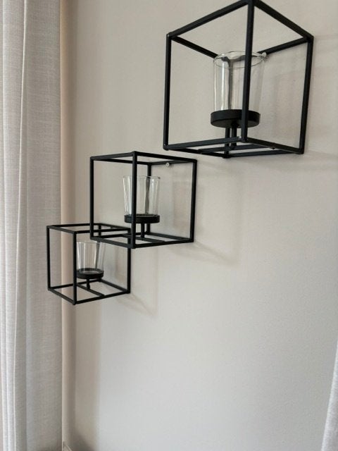 3 kaarsenhouders, Huis en Inrichting, Woonaccessoires | Kandelaars en Kaarsen, 12 cm, Zwart, Ophalen of Verzenden, Zo goed als nieuw