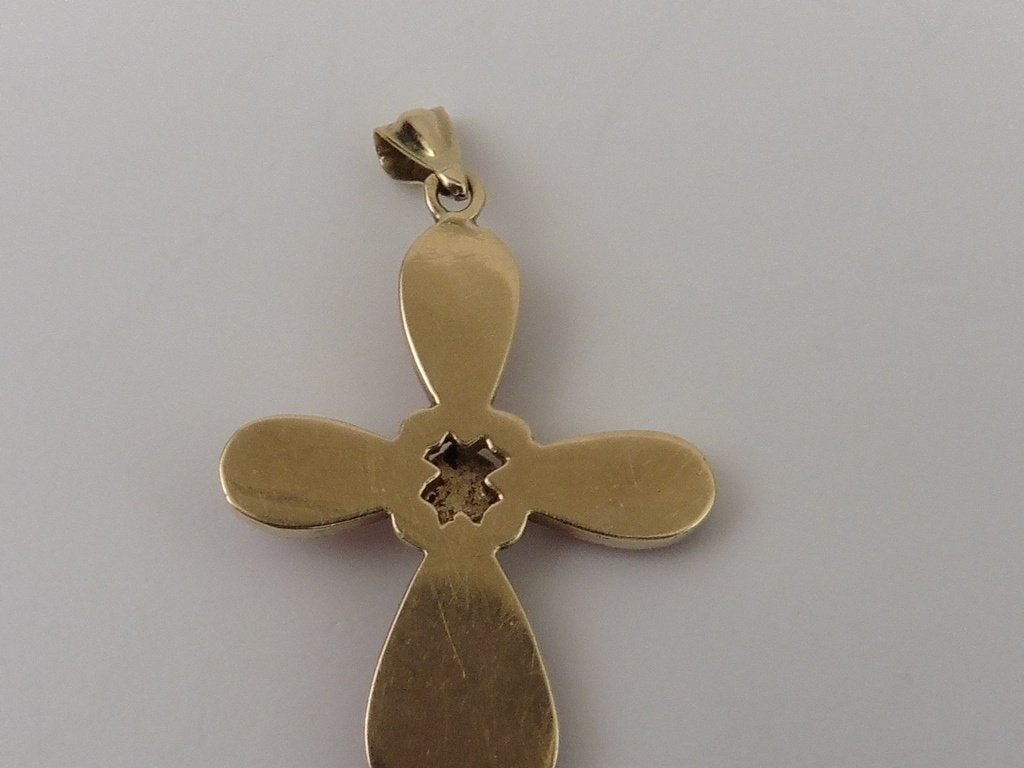 Gouden hanger kruisje met bloedkoraal                     G4, Gebruikt, ., Ophalen of Verzenden, .
