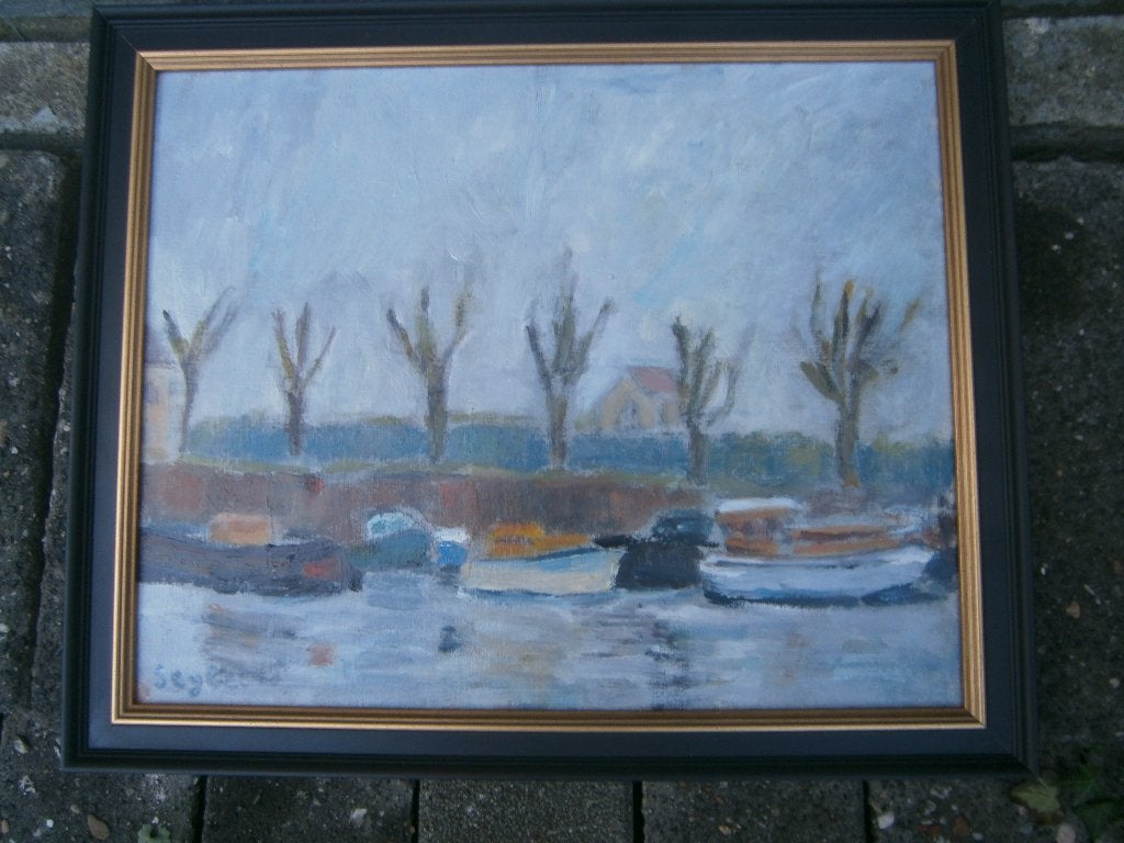 Lyne Seybel: La Seine à Bougival, olieverfschilderij, Ophalen of Verzenden, Ingelijst, Olieverf, Landschap