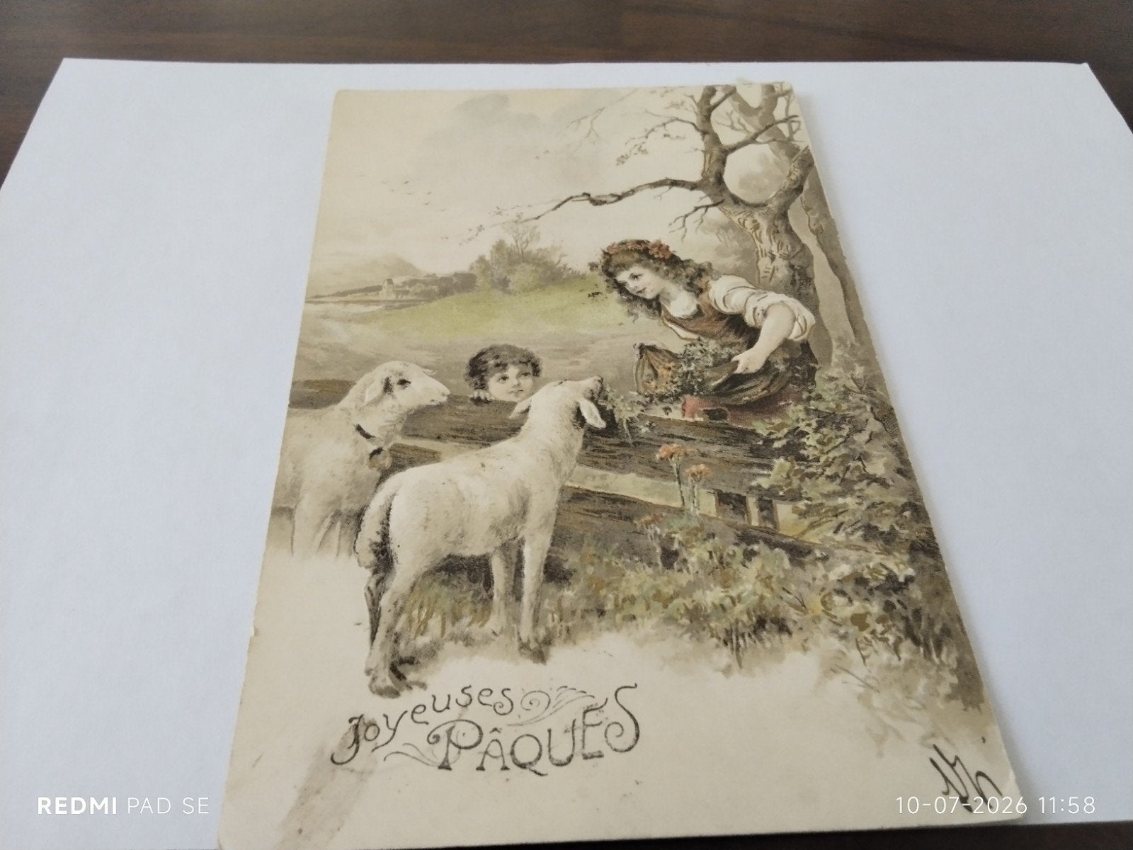 Oude reliëf Paaskaart - Joyeuses Pâques - Schaapjes, Ophalen of Verzenden, Voor 1920, Gelopen