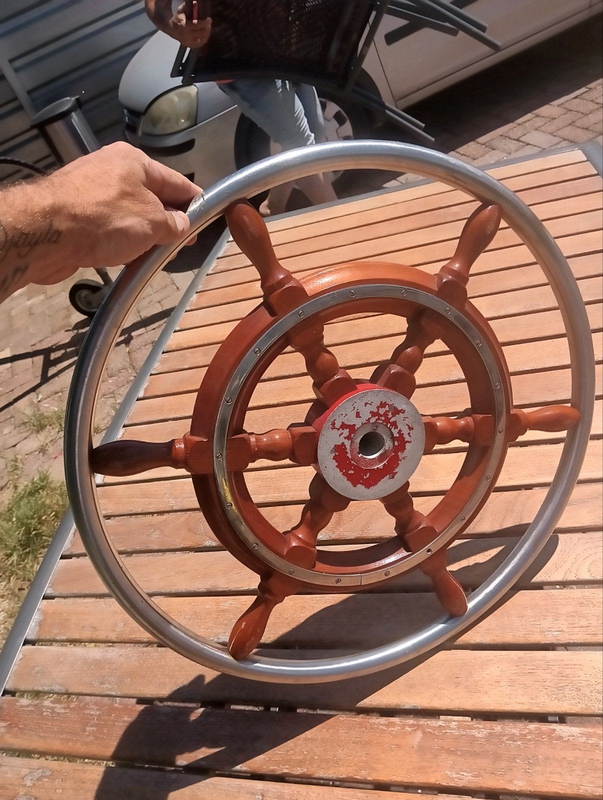Stuurwiel voor boot - Hout en RVS, Ophalen of Verzenden