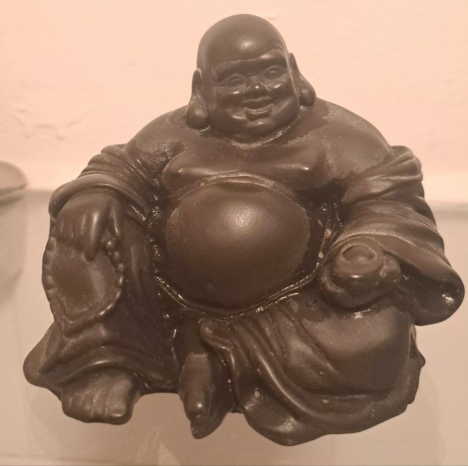 Happy Boeddha (zwart houten), Zwart, Massief, Ophalen of Verzenden, Zo goed als nieuw