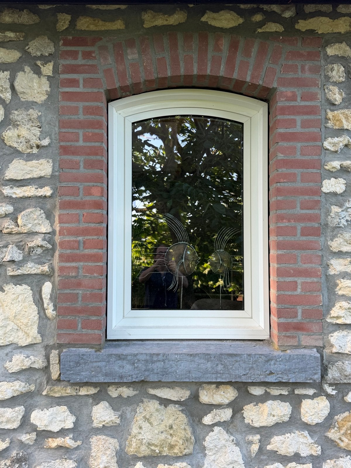 Dubbel glas raam met sierlijke details, Doe-het-zelf en Verbouw, Glas en Ramen, Ophalen, Gevelraam of Ruit, Gebruikt, 80 tot 120 cm
