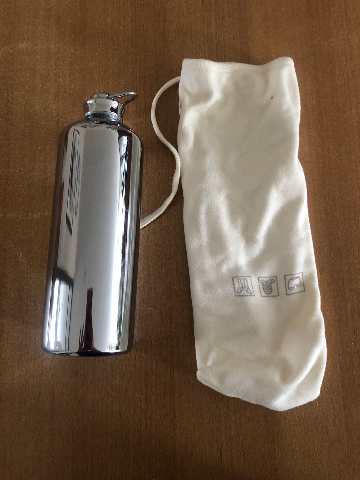 Chroomkleurige babyfles met hoesje, Ophalen, Overige merken, Gebruikt, Inclusief tas