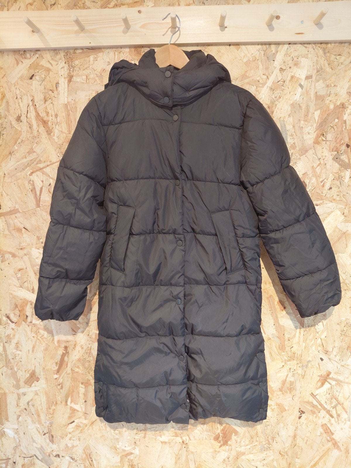 H&M Lange Zwarte Winterjas Maat 158, Ophalen of Verzenden, Zo goed als nieuw, Meisje, Jas