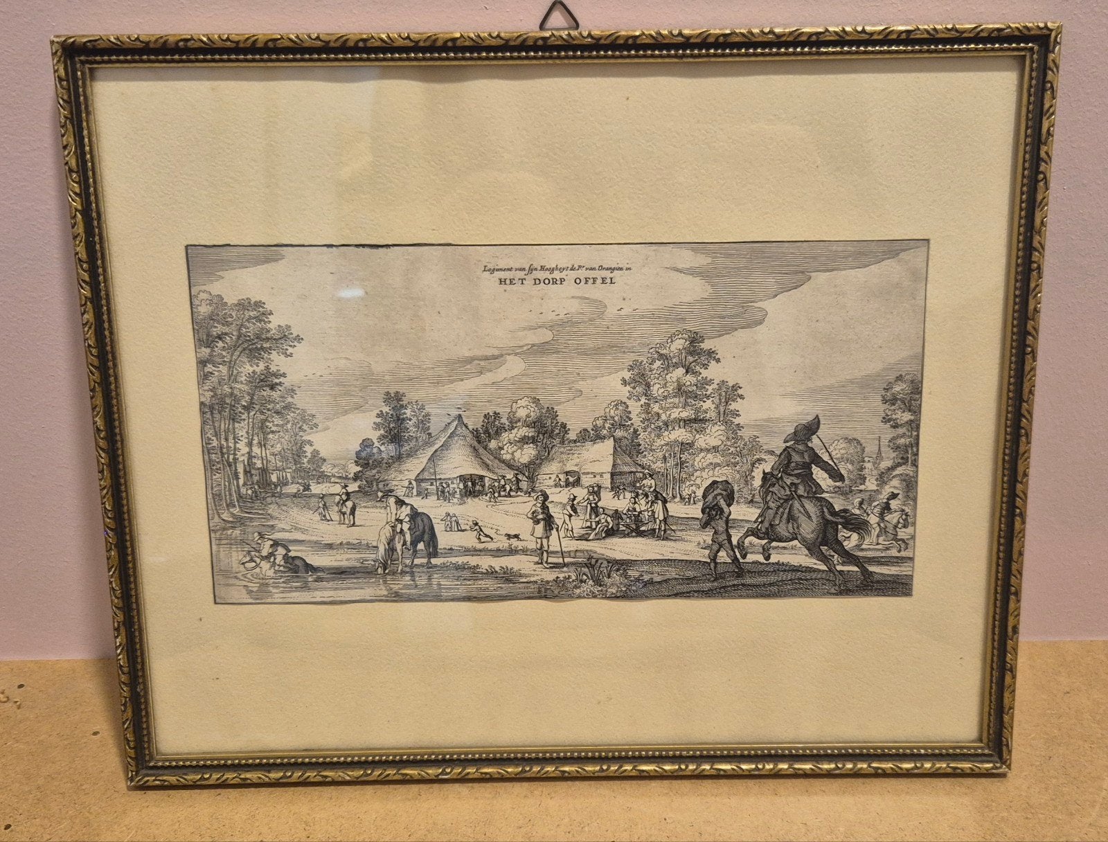 Historische Ets "Het Dorp Offel" (Oeffelt) 1641 - Ingelijst, Ophalen of Verzenden