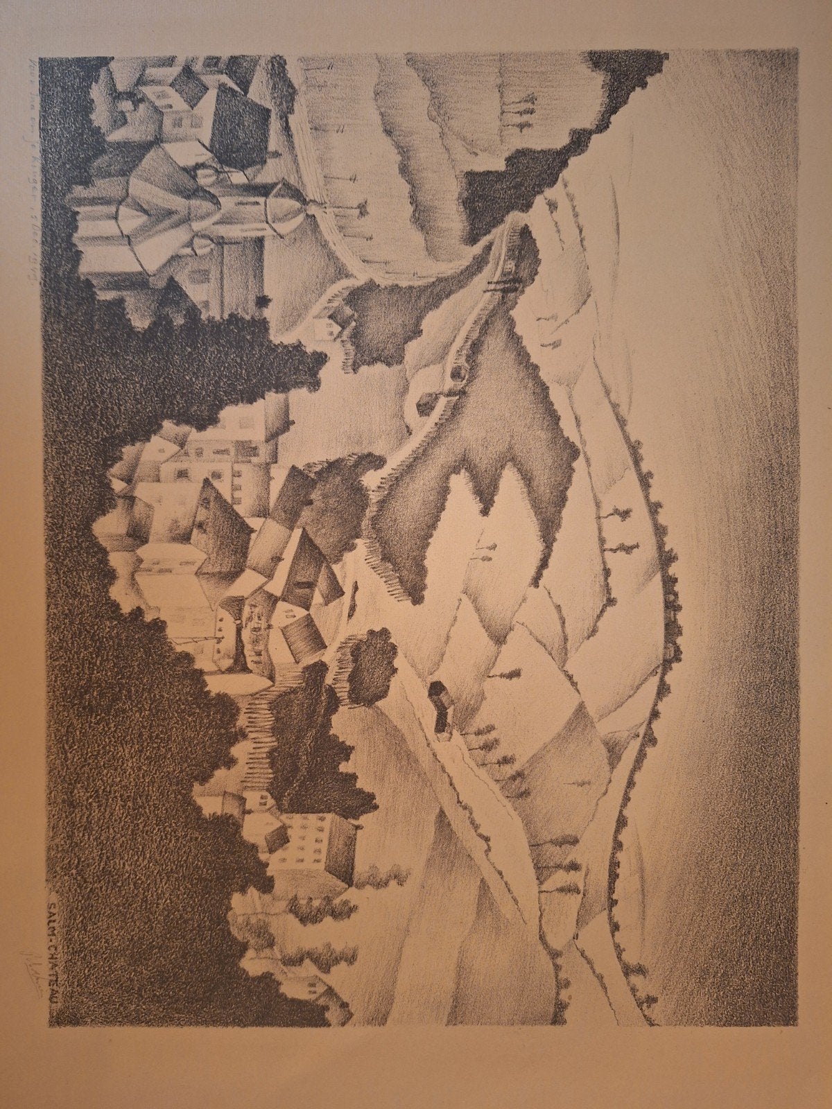 Lithografie van Rob de Vries - Salm-Château, Ophalen of Verzenden