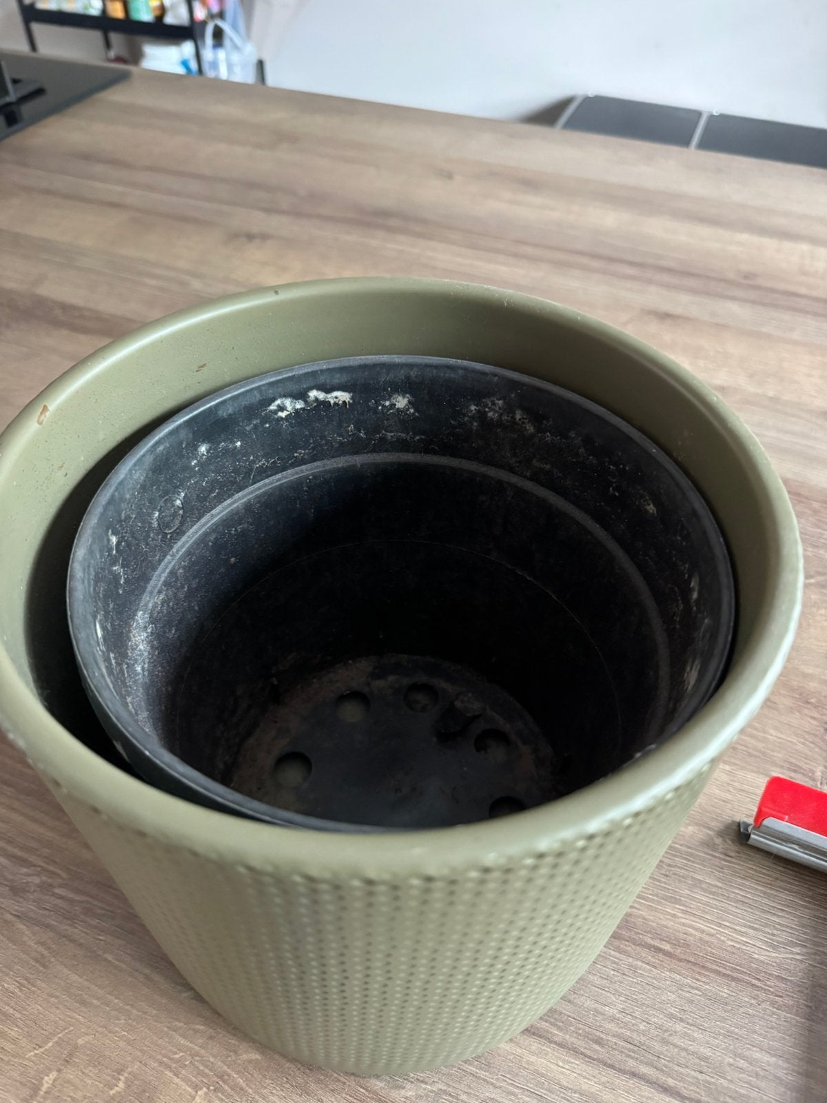 Mica Decorations bloempot / plantenpot mosgroen – 21 cm, Rond, Ophalen of Verzenden, Zo goed als nieuw, Aardewerk