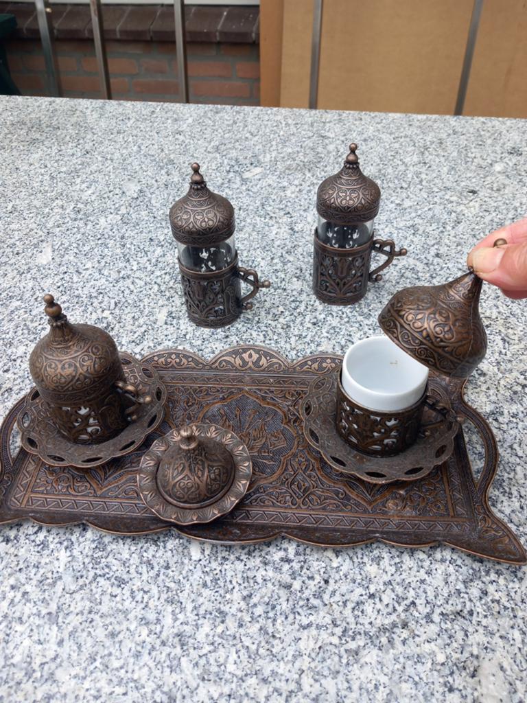 Turkse koffieset met dienblad - Koperkleurig, Ophalen of Verzenden