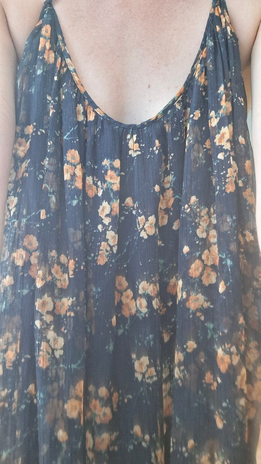 Zara Maxi Jurk Navy Blauw met Oranje Bloemen, Kleding | Dames, Jurken, Meerkleurig, Zo goed als nieuw, Maat 34 (XS) of kleiner