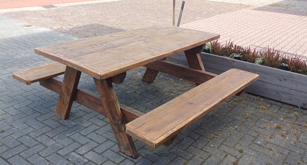 Picknicktafel tuinset bruine beits bescherming voor buiten, Ophalen, Nieuw, Rechthoekig, Hout