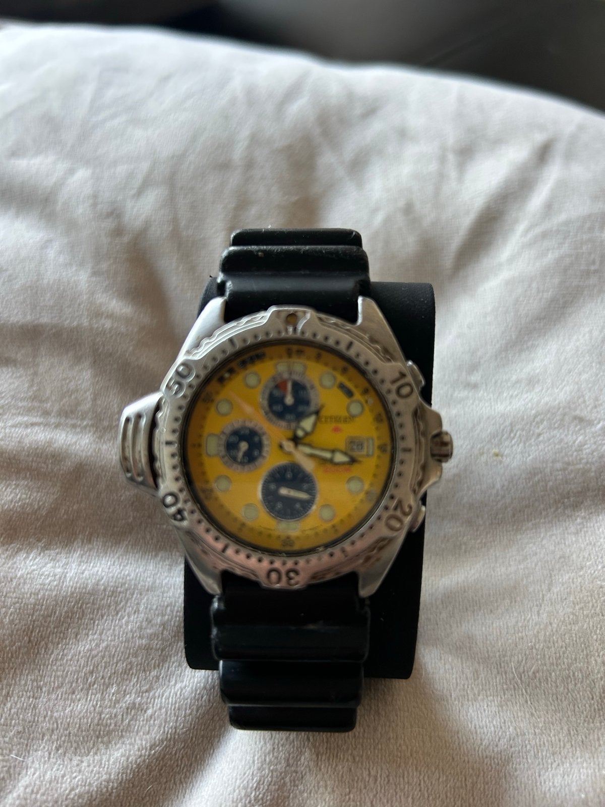 Citizen aqualand promaster - duikhorloge geel, Gebruikt, Staal, Verzenden, Kunststof