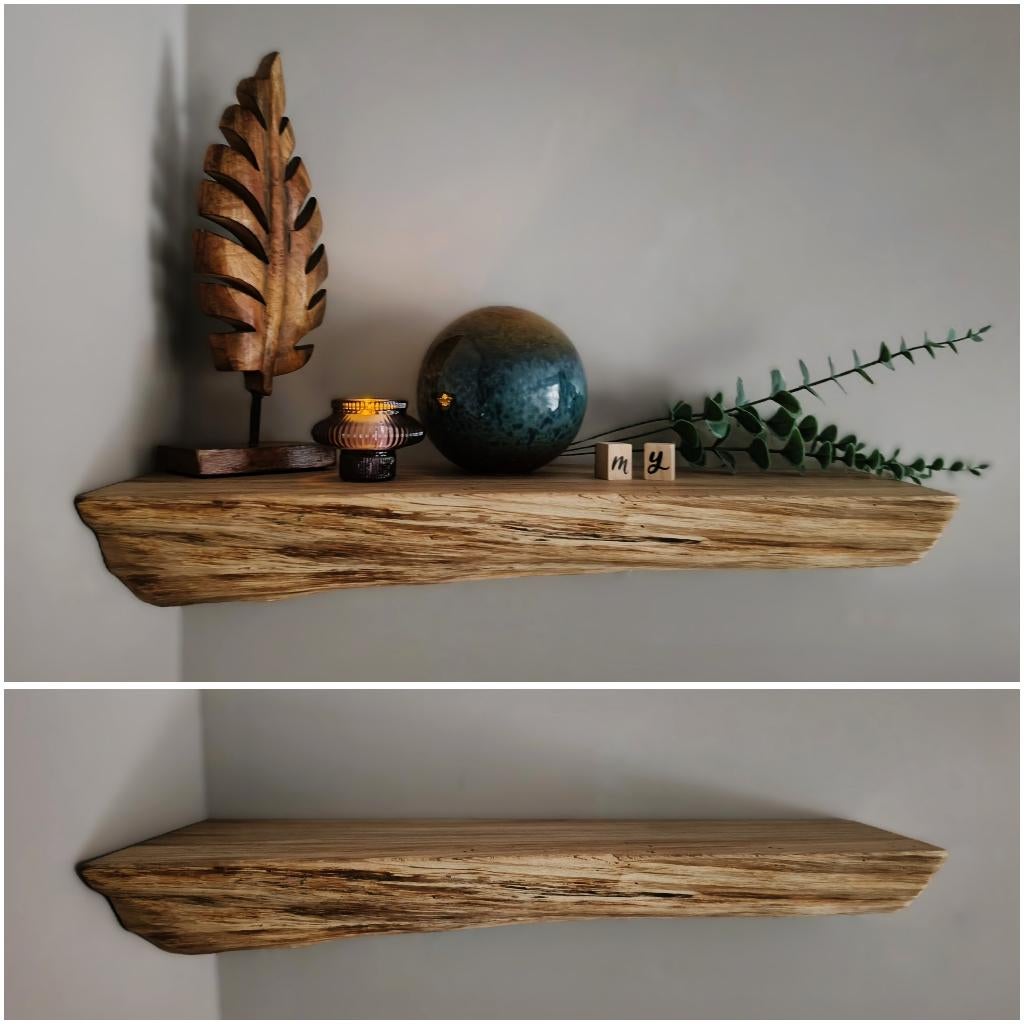 Boomstam wandplank eiken - zwevende muurplank - 54,5cm #163B, Houtatelier M.Y., Info@myhoutatelier.nl, Nieuw, Ophalen of Verzenden