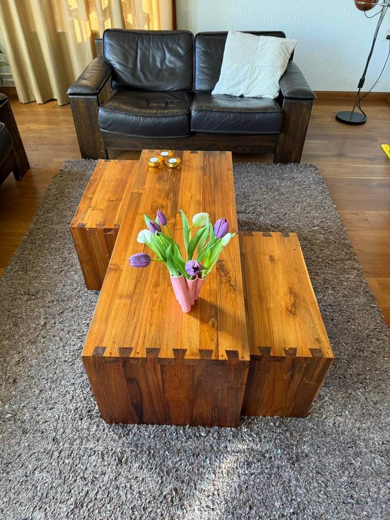 Prachtige vintage salontafel - drie delen - 1 grote 2 kleine, Ophalen, 100 tot 150 cm, 50 tot 100 cm, Zo goed als nieuw