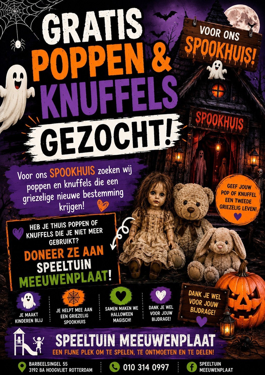 Gezocht: Poppen en knuffels voor Halloween Spookhuis, Ophalen