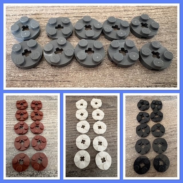 10 lego basis plaatjes 2x2 rond wit, bruin, zwart of grijs, Ophalen of Verzenden, Nieuw, Losse stenen, Lego