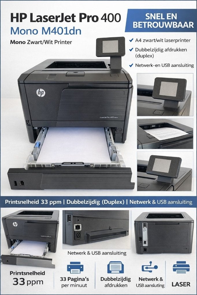 Printer / HP LaserJet Pro 400 M401DN / Zwart, Ophalen, Hp, Printer, Refurbished