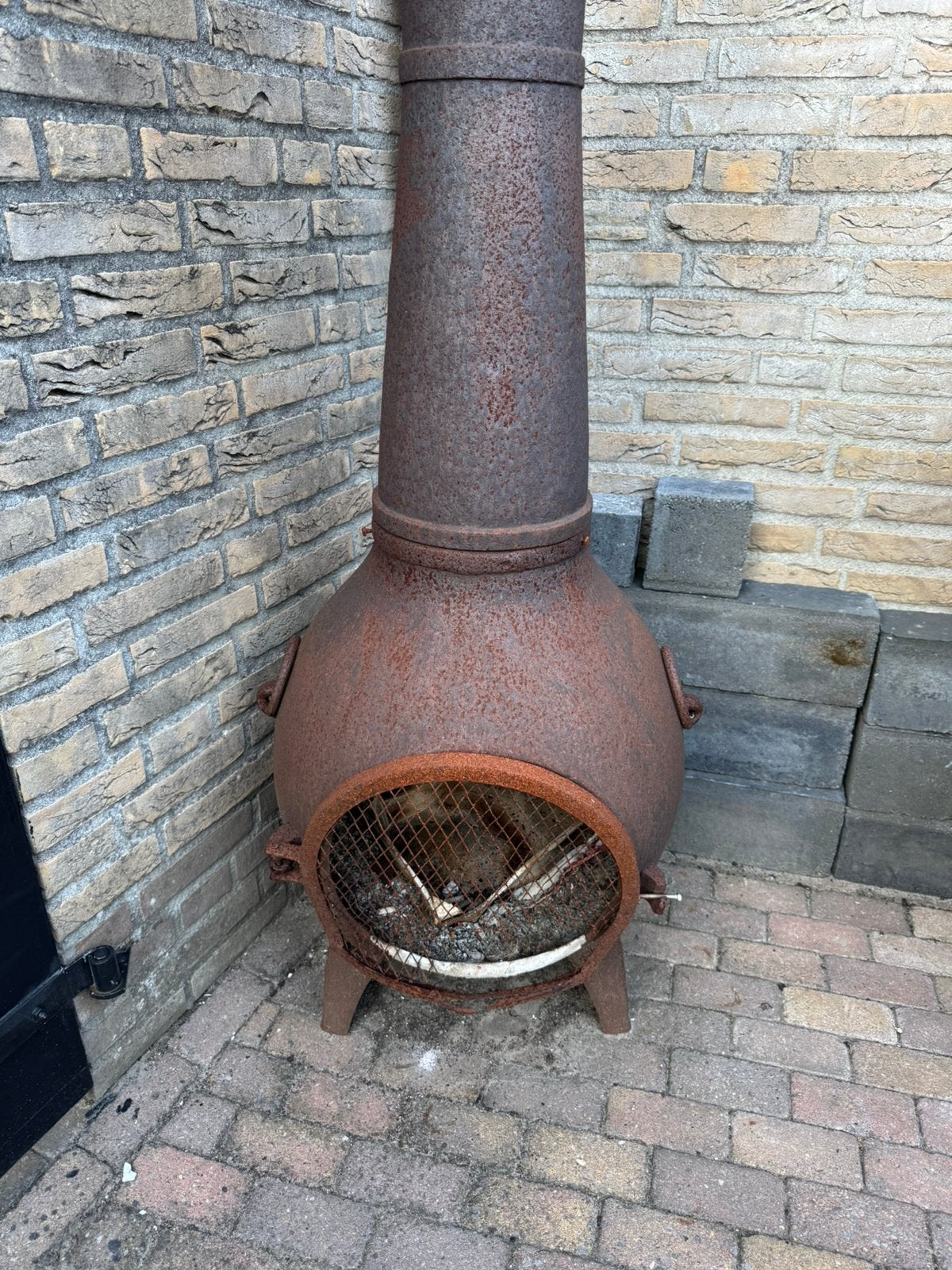 Rustieke gietijzeren buitenkachel / terrashaard, Tuin en Terras, Ophalen, Gebruikt