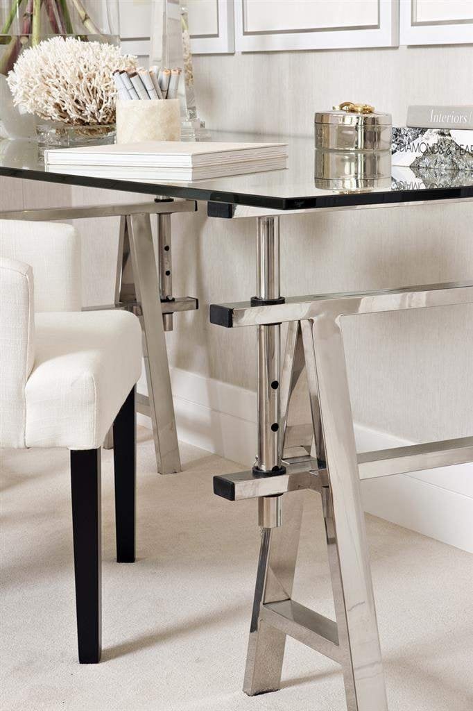 Eichholtz eettafel buro Shaker RVS TAFEL ARCHITECT Flamant, Huis en Inrichting, Ophalen, 190 cm, In hoogte verstelbaar, Metaal