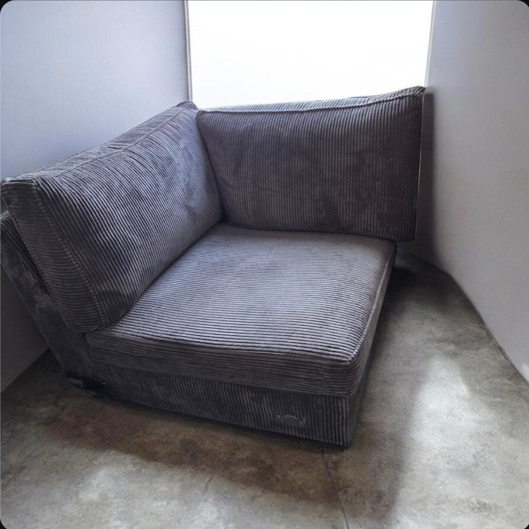 Comfortabel hoekbankje in ribstof - Grijs, Ophalen, Modern, Comfortabel, Gebruikt, 150 tot 200 cm