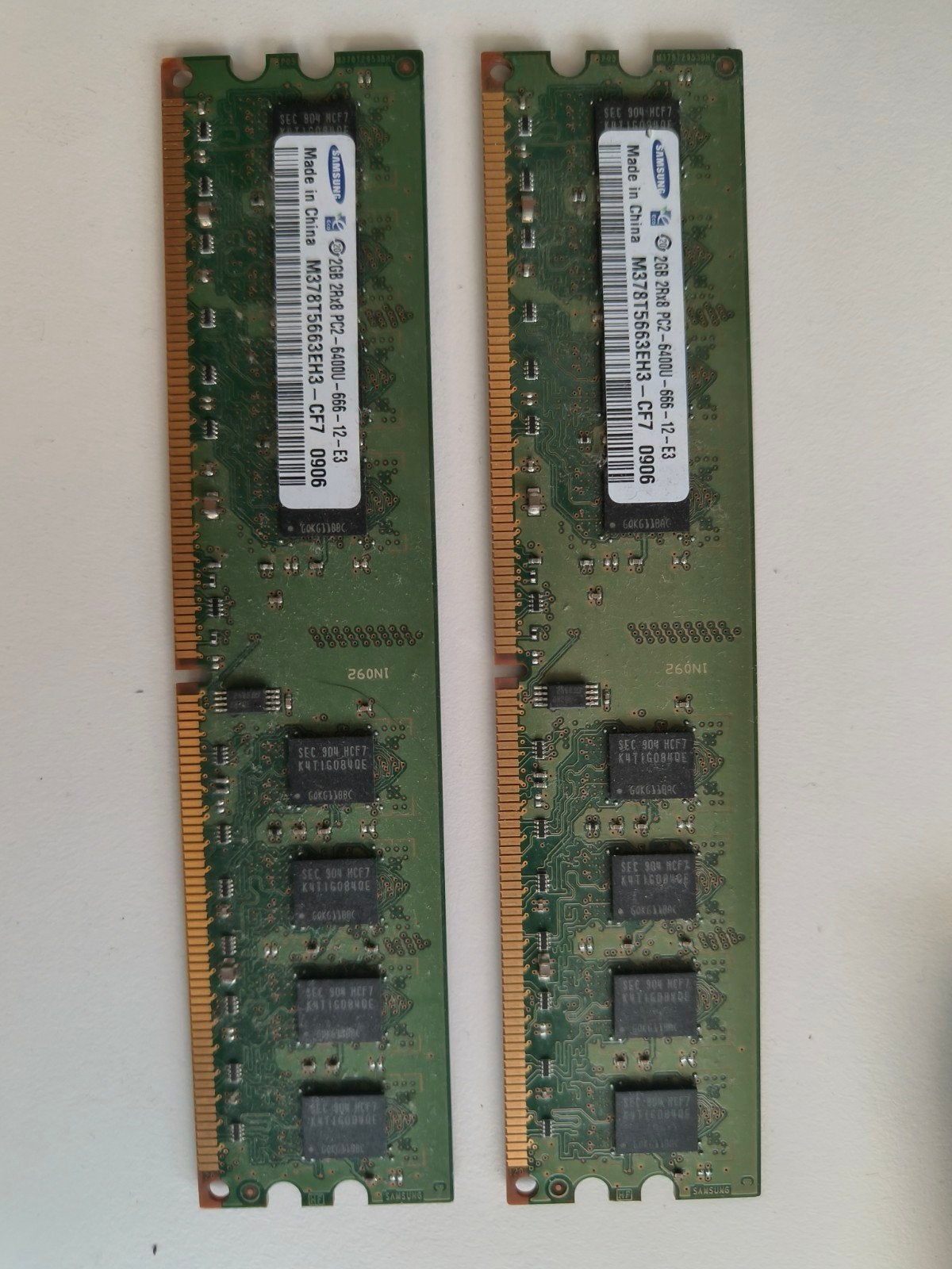 2x 2GB Samsung DDR2 PC2-6400U RAM Geheugen, Gebruikt, Ophalen of Verzenden, DDR2, Desktop