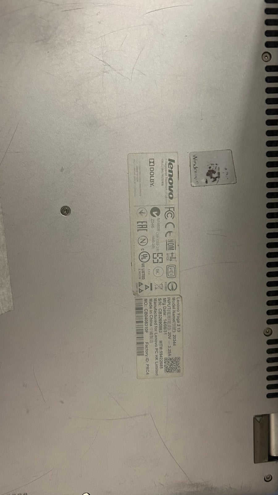 Lenovo Yoga 2 13 Laptop - Windows werkend, toetsenbord defec, Computers en Software, Ophalen of Verzenden, Niet werkend, 13 inch