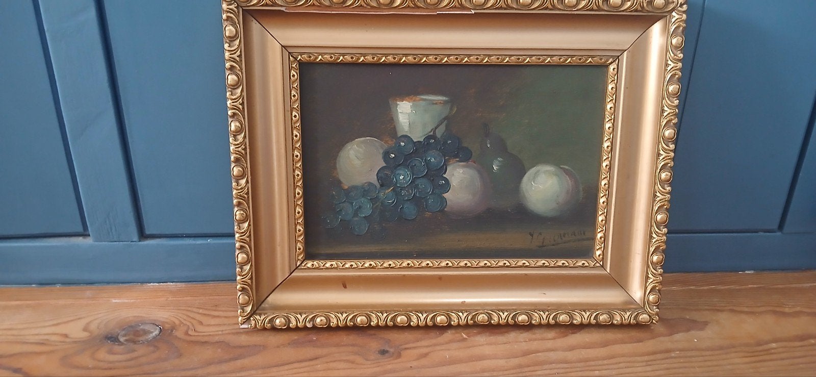 Klassiek Stilleven Olieverf op Hout – Druiven & Peren, Paneel, Stilleven, Ophalen of Verzenden, Gesigneerd