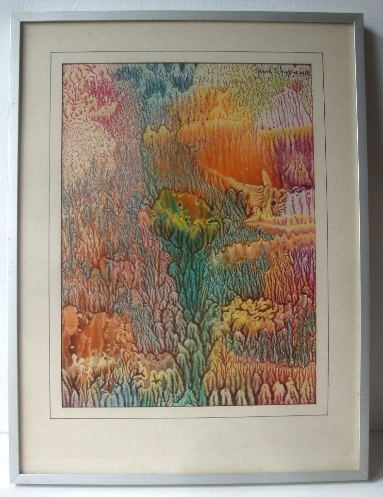 Schilderij Optic Art Centre Frank Schipper 1988, ingelijst,, Antiek en Kunst, Abstract, Acrylverf, Papier/karton, Ophalen of Verzenden