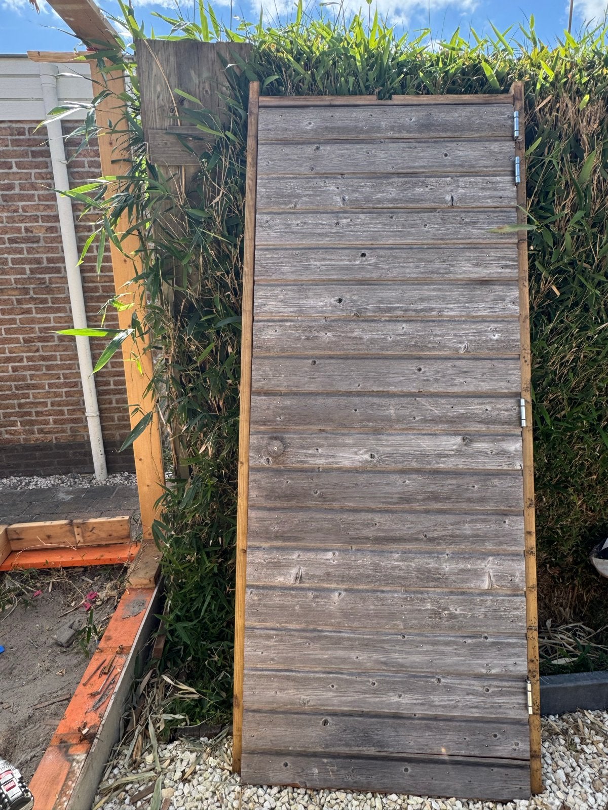 Houten tuindeur met kozijn, Ophalen, Gebruikt, 80 tot 100 cm, Buitendeur