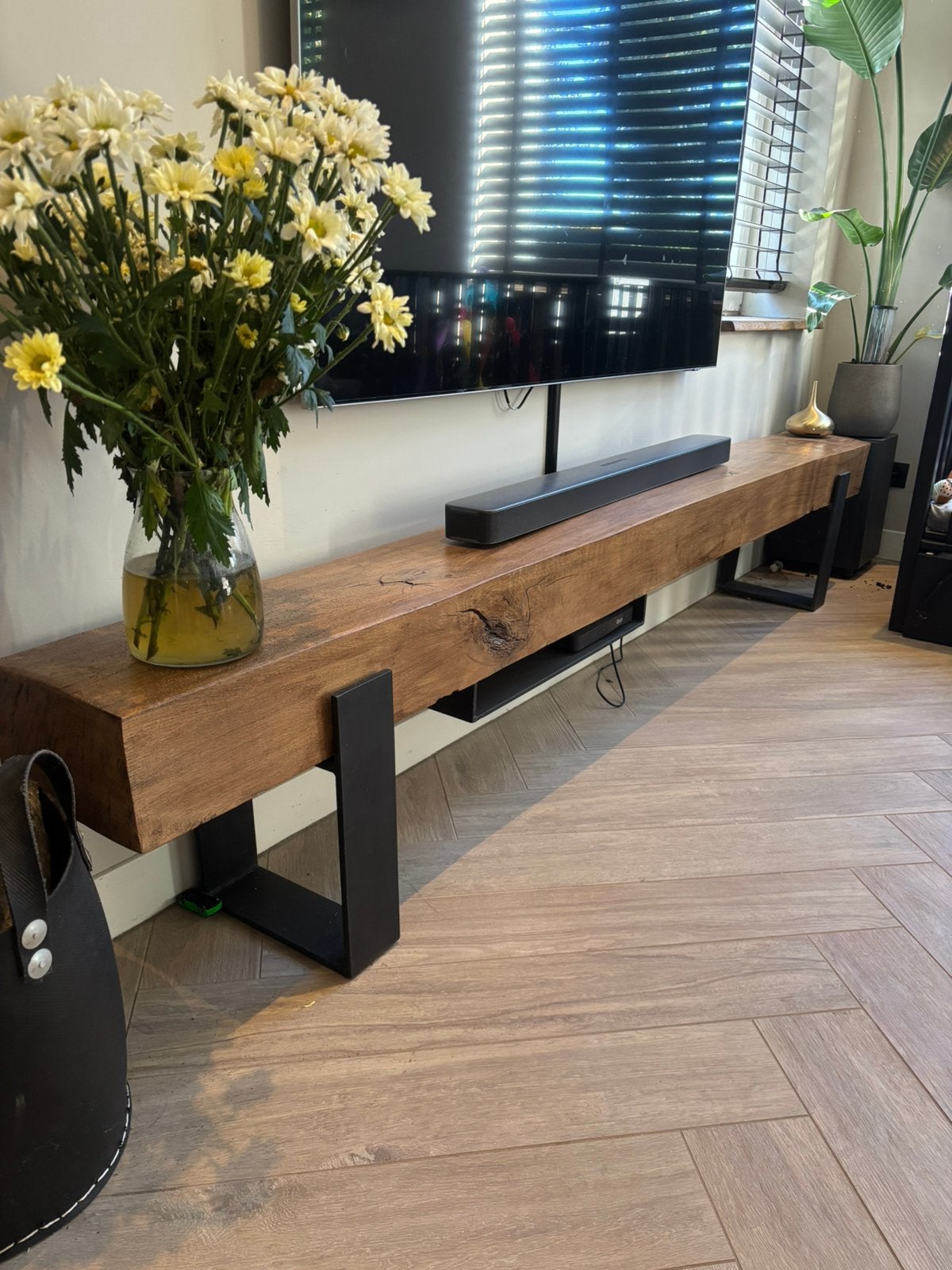 Eiken biels tv meubel 260 cm, Ophalen, Eikenhout, Zo goed als nieuw, 200 cm of meer