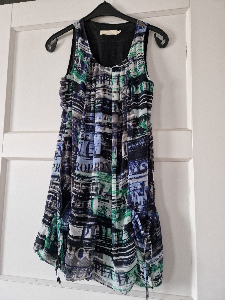 Midi jurk zonder mouw, blauw-groen-wit, maat 36, Miss Etam, Blauw, Ophalen of Verzenden, Zo goed als nieuw, Maat 36 (S)