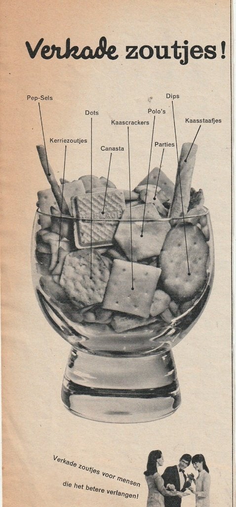 retro reclame 1968 Verkade Zaandam heel veel zoutjes, Verzenden, Overige typen