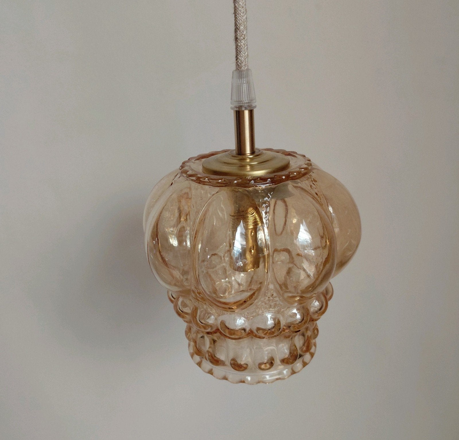 vintage hanglamp | Bubble lamp | Amberkleur Jaren 60 lamp, Ophalen of Verzenden, Glas