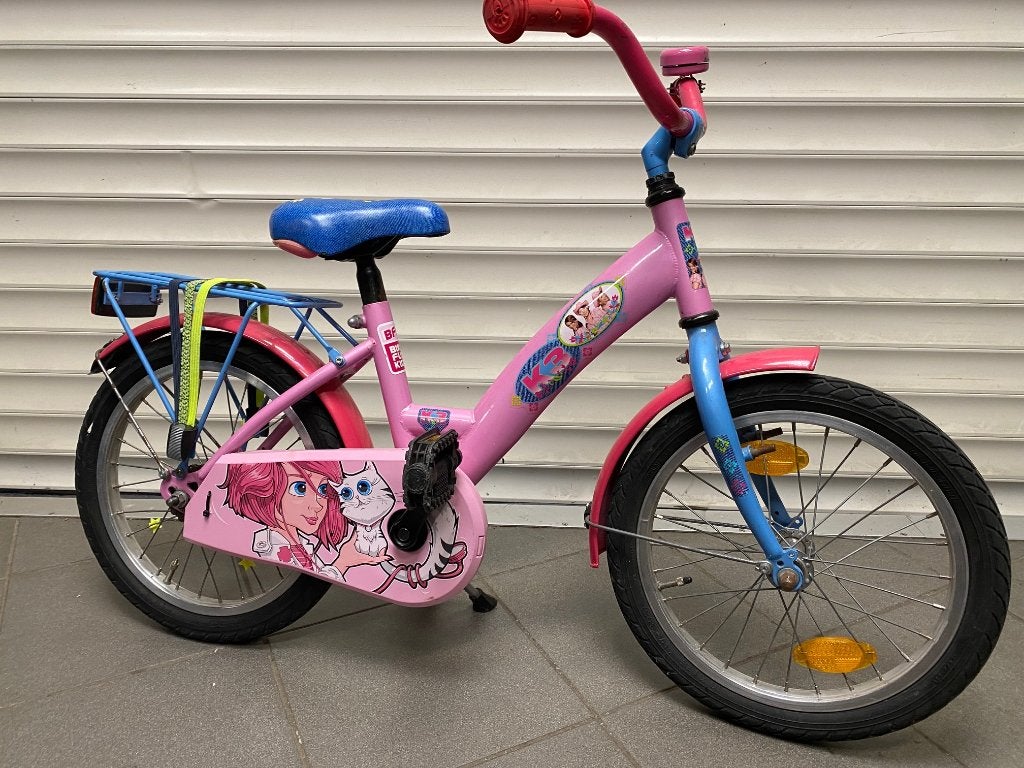 K3 kinderfiets meisjes 16 inch 4-6 jaar 105 tot 115 cm. 60.-, Ophalen, Terugtraprem, Gebruikt, K3 kinderfiets meisjes