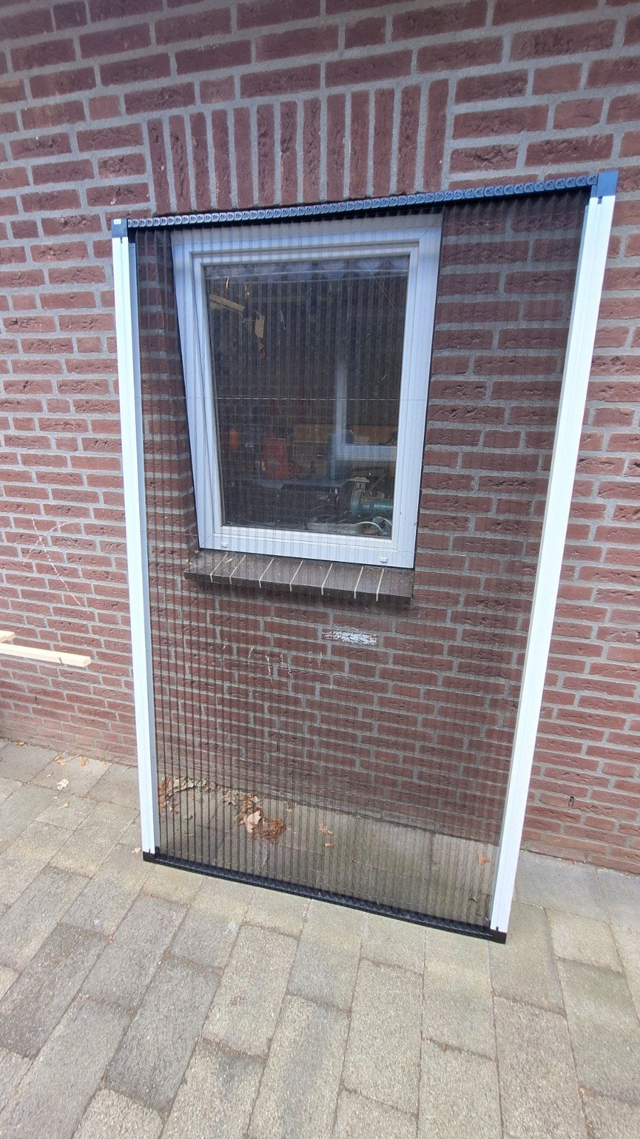 Hordeur plissé 210x130 cm wit/zwart, Ophalen, Hordeur, 200 tot 215 cm