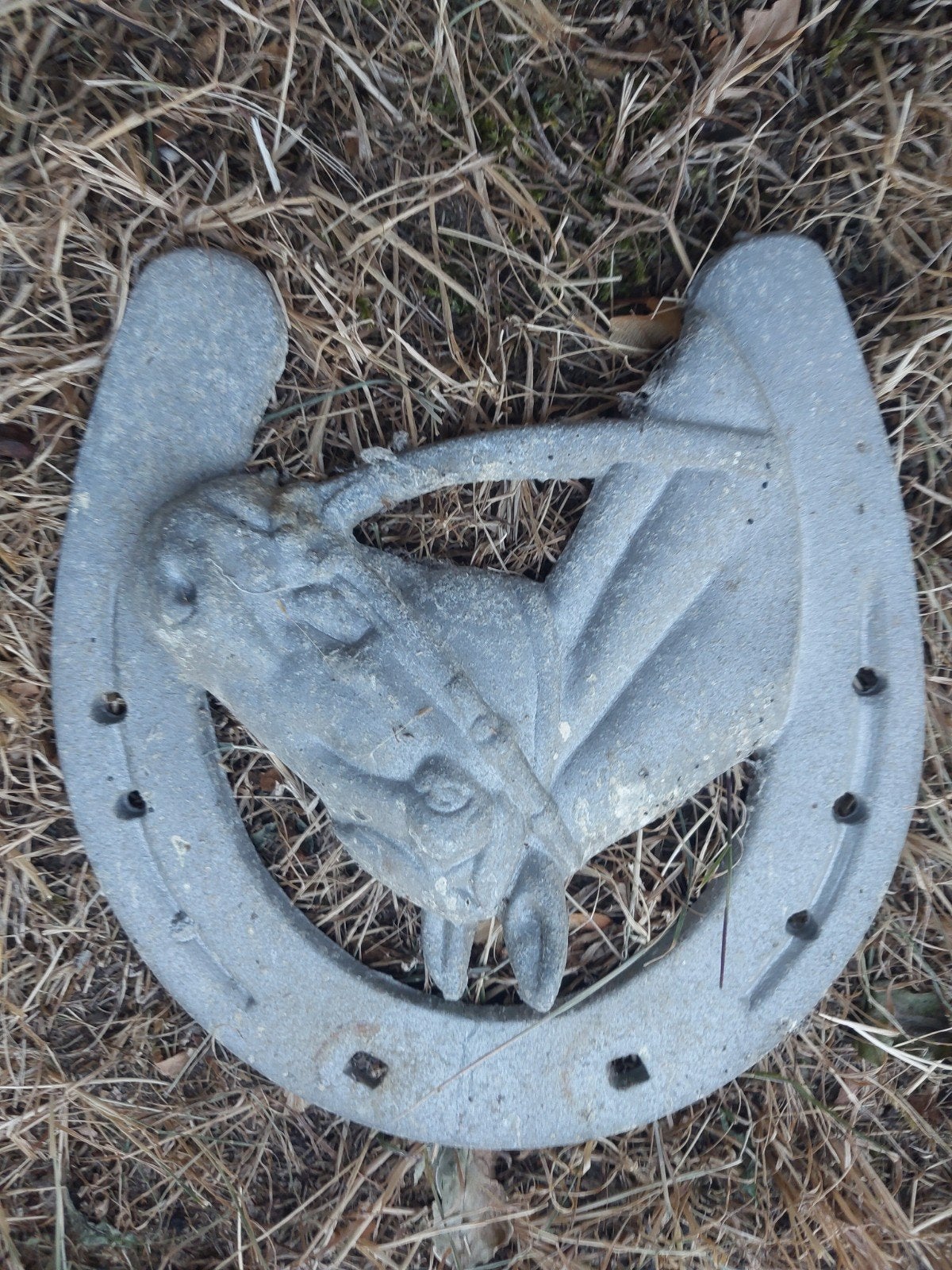Aluminium  hoefijzer met paardenhoofd, Ophalen, Steen