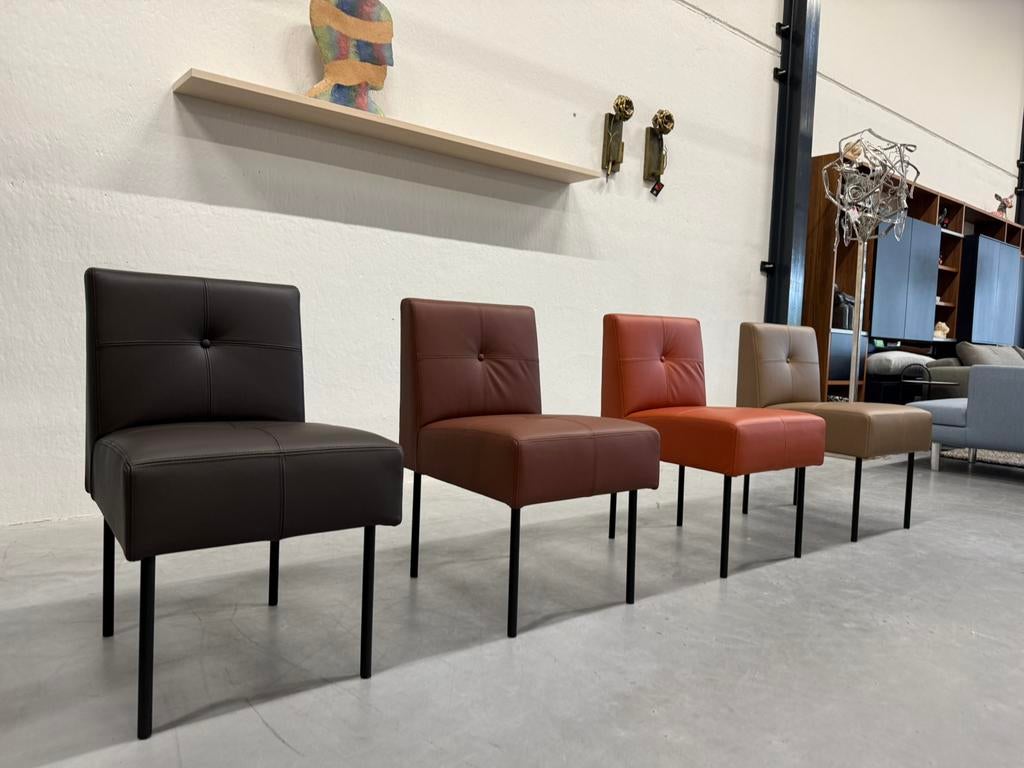 4 Nieuw Gelderland 7714 Knopenstoel Leer Design stoel, Huis en Inrichting, Stoelen, Bruin, Nieuw, Leer, Vier