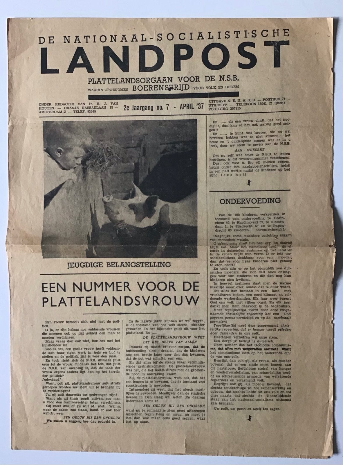 De Nationale-Socialistische Landpost - April '37 NSB, Verzamelen, Ophalen of Verzenden, Overige soorten, Nederland, Boek of Tijdschrift
