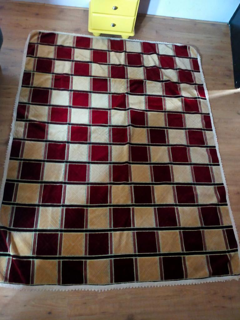 Vintage Vloerkleed / Bedsprei met Blokpatroon, 100 tot 150 cm, Ophalen of Verzenden, Vintage, Retro, Klassiek, 150 tot 200 cm