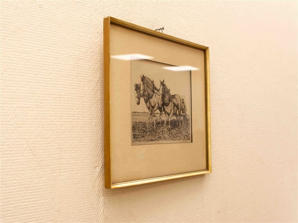 Prent van een boer met zijn 3 ploegpaarden 38731, Ophalen of Verzenden, Voor 1920, Ongelopen, Vogel
