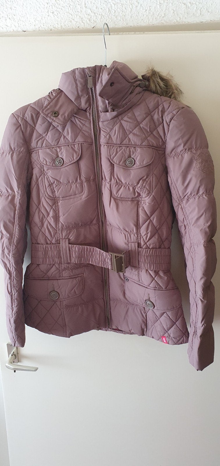 EDC ESORIT TAUPE KLEURIGE DONSJAS MET BONTJE CAPUCHON MAAT L, Maat 38/40 (M), Bruin, Nieuw, Ophalen of Verzenden