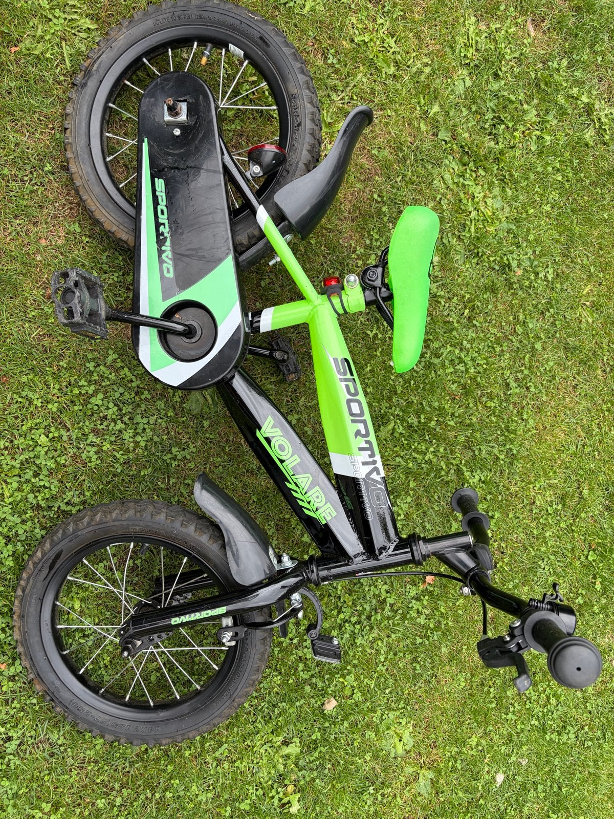 Volare Sportivo Kinderfiets 14 inch - Zwart/Groen, Ophalen of Verzenden, Gebruikt, Terugtraprem, Minder dan 16 inch
